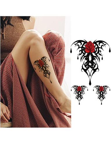 Tatuajes Temporales Yesallwas 4 Hojas Rosa y Flores 15x21cm