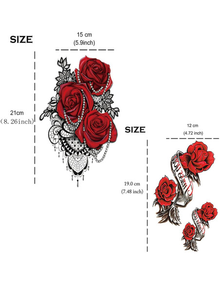 Tatuajes Temporales Yesallwas 4 Hojas Rosa y Flores 15x21cm