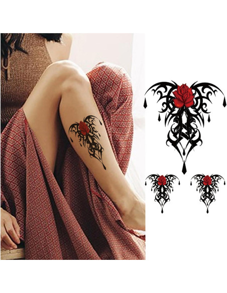 Tatuajes Temporales Yesallwas 4 Hojas Rosa y Flores 15x21cm