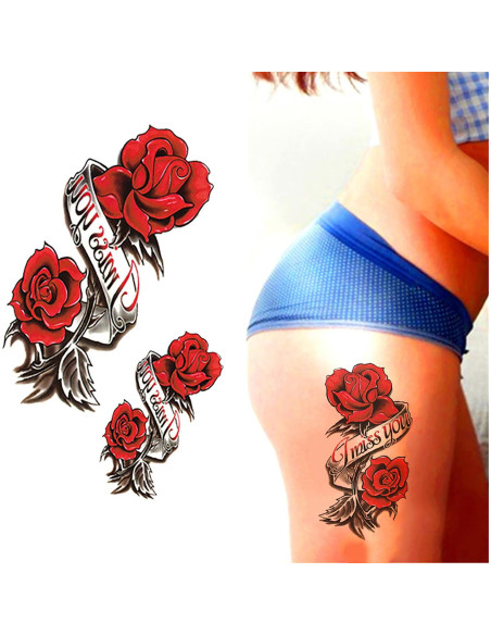 Tatuajes Temporales Yesallwas 4 Hojas Rosa y Flores 15x21cm