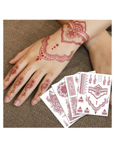 12 Hojas de Tatuajes Temporales de Henna Marrón CHARLENT