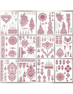 12 Hojas de Tatuajes Temporales de Henna Marrón CHARLENT 2