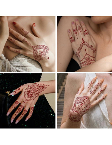 12 Hojas de Tatuajes Temporales de Henna Marrón CHARLENT