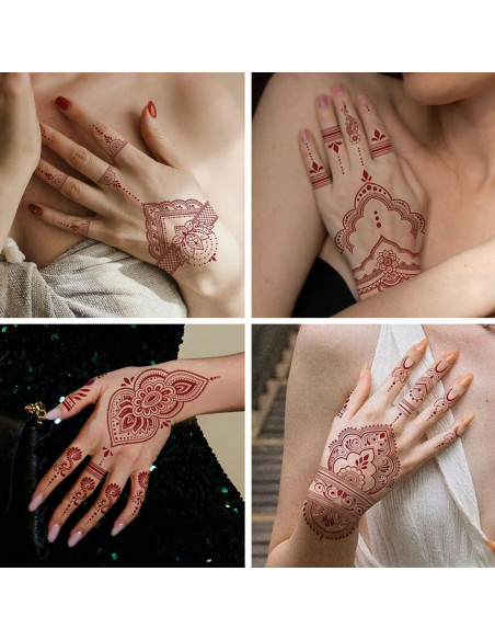 12 Hojas de Tatuajes Temporales de Henna Marrón CHARLENT