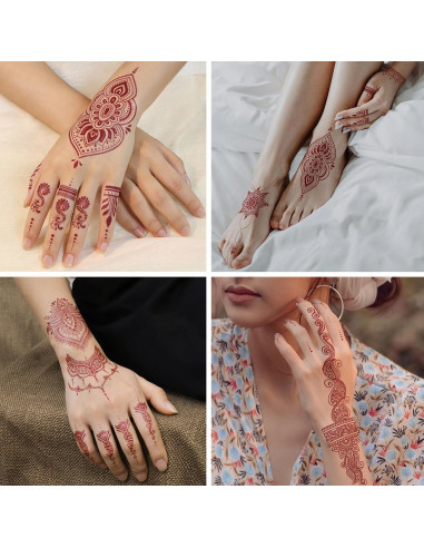 12 Hojas de Tatuajes Temporales de Henna Marrón CHARLENT