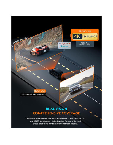 Cámara Dash Sarmert C2 4K Doble Lente GPS WiFi 5G 64GB