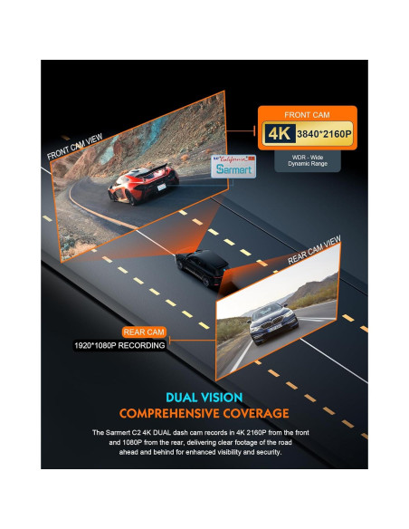 Cámara Dash Sarmert C2 4K Doble Lente GPS WiFi 5G 64GB