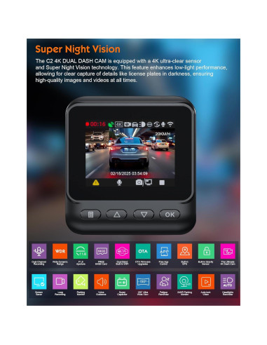 Cámara Dash Sarmert C2 4K Doble Lente GPS WiFi 5G 64GB