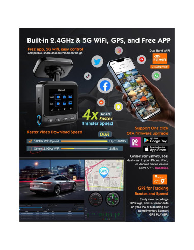 Cámara Dash Sarmert C2 4K Doble Lente GPS WiFi 5G 64GB