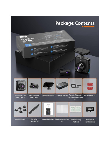 Cámara Dash Sarmert C2 4K Doble Lente GPS WiFi 5G 64GB