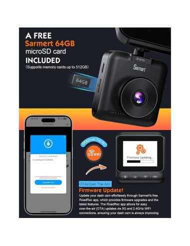 Cámara Dash Sarmert C2 4K Doble Lente GPS WiFi 5G 64GB