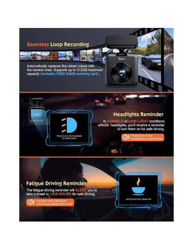 Cámara Dash Sarmert C2 4K Doble Lente GPS WiFi 5G 64GB