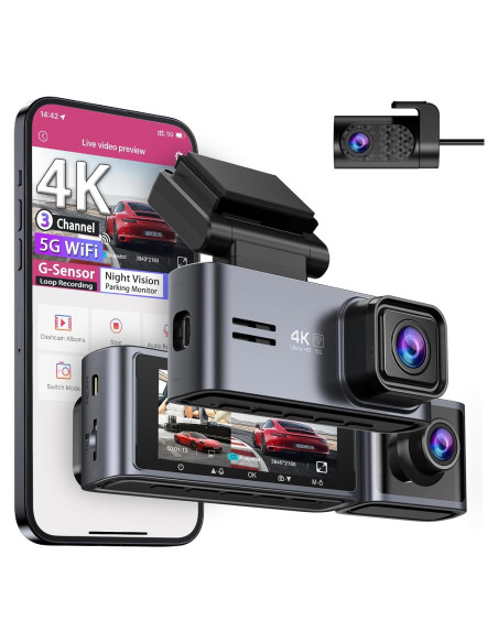 Cámara Dash OMBAR M572 3 Canales 2K+1080P GPS WiFi 5G