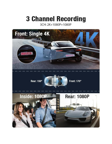 Cámara Dash OMBAR M572 3 Canales 2K+1080P GPS WiFi 5G