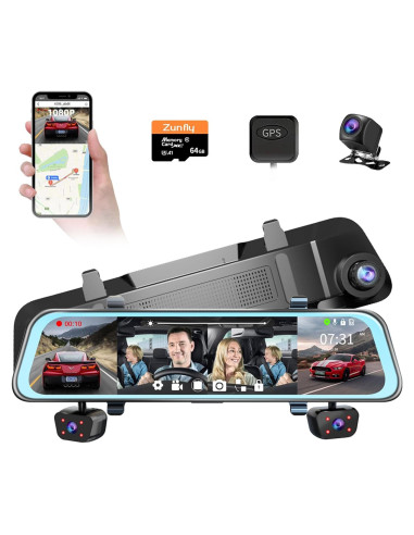 Cámara Dash Espejo Retrovisor Zunfly 1080P 12" WiFi GPS