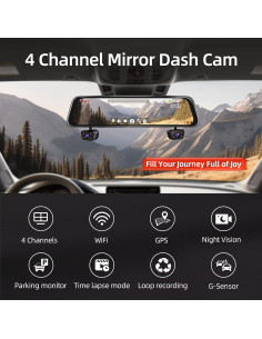 Cámara Dash Espejo Retrovisor Zunfly 1080P 12" WiFi GPS 2