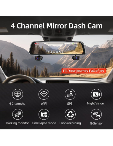 Cámara Dash Espejo Retrovisor Zunfly 1080P 12" WiFi GPS