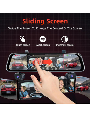 Cámara Dash Espejo Retrovisor Zunfly 1080P 12" WiFi GPS