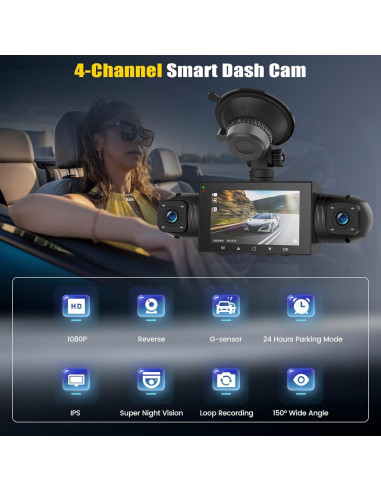 Cámara Dash 4 Canales AMprime 1080P con Visión Nocturna