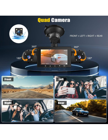 Cámara Dash 4 Canales AMprime 1080P con Visión Nocturna