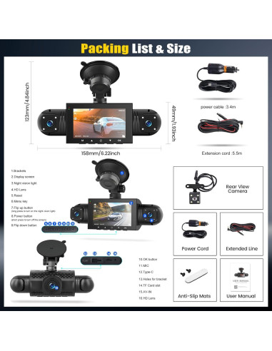 Cámara Dash 4 Canales AMprime 1080P con Visión Nocturna