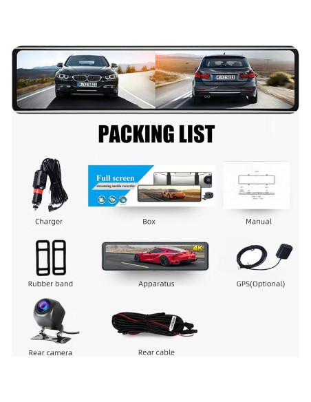 Cámara de Espejo Retrovisor 4K LNBEI con GPS y Wi-Fi