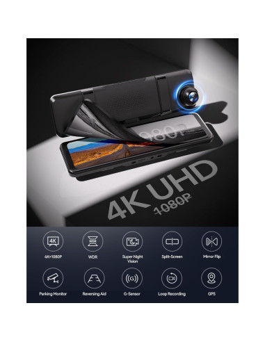 Cámara de Espejo Retrovisor REDTIGER T700 4K 11" GPS Dual