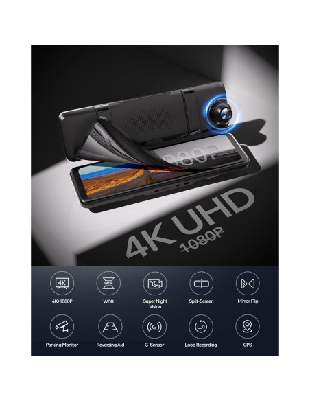 Cámara de Espejo Retrovisor REDTIGER T700 4K 11" GPS Dual