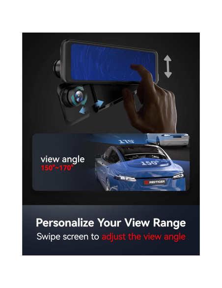 Cámara de Espejo Retrovisor REDTIGER T700 4K 11" GPS Dual