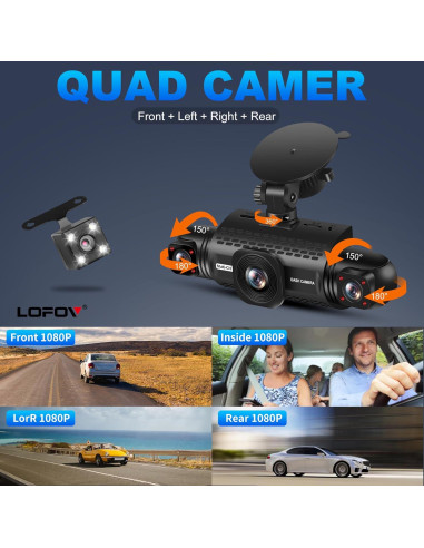 Cámara Dash 360 4 Canales LOFOV FHD 1080P con SD 64GB