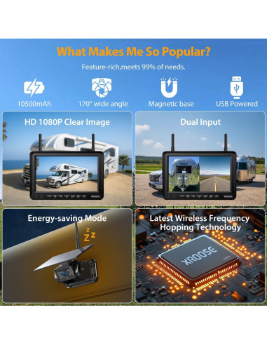 Cámara de Respaldo Inalámbrica Solar Xroose 7" HD 1080P