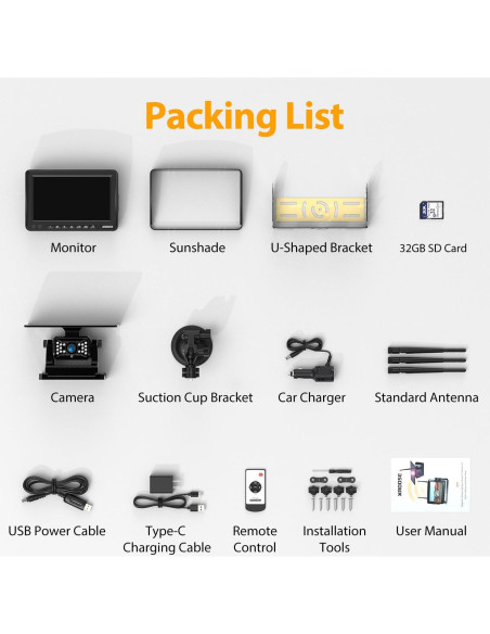 Cámara de Respaldo Inalámbrica Solar Xroose 7" HD 1080P Cámara de Respaldo Inalámbrica Solar Xroose 7" HD 1080P