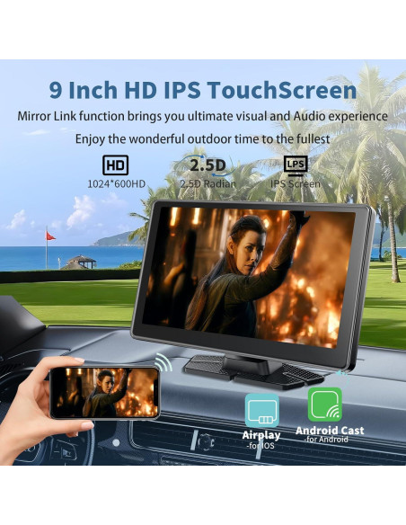 Pantalla Portátil Inalámbrica Leadtree 9" HD Carplay y Android Auto