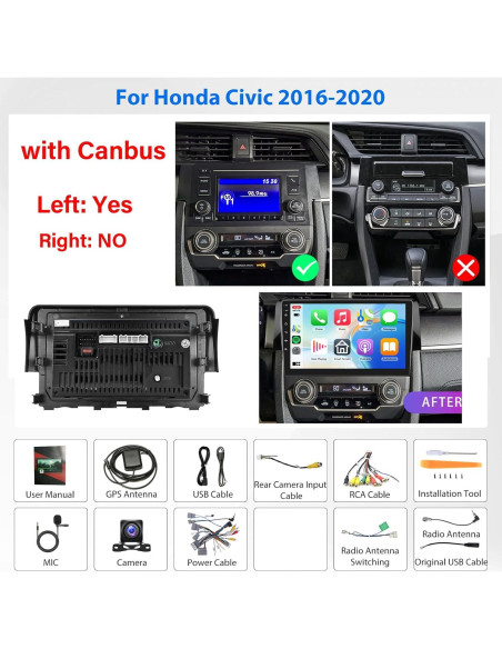 Estéreo de coche Rimoody Android 9" para Honda Civic 2016-2020