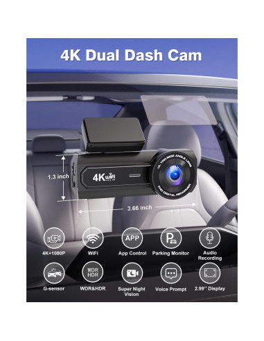Cámara Dash Dual 4K Otovoda con WiFi y Pantalla 2.99"