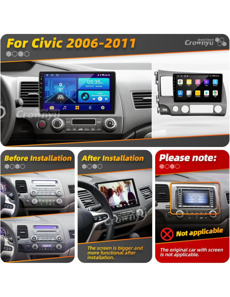 Estéreo de Coche Android 10" CROWNYU para Honda Civic 2006-2011