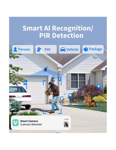 Cámara de Seguridad Inalámbrica 2K Shenzhen Abetap - WiFi, Visión Nocturna, Detección AI, Batería Recargable