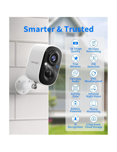 Cámara de Seguridad Inalámbrica 2K Shenzhen Abetap - WiFi, Visión Nocturna, Detección AI, Batería Recargable
