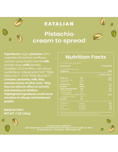 Crema de Pistacho EATALIAN 200g - Pasta Dulce para Untar