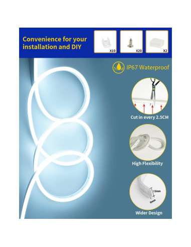 Tira de luz LED neón blanca 5m 600 SMD2835 a prueba de agua