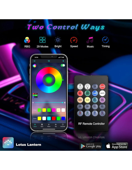 Luces LED de Tira Jushope 5 en 1 RGB 600 cm para Coche