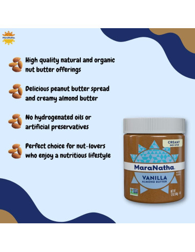 Crema de Almendra Tostada MaraNatha Vainilla 340g Sin Revolver
