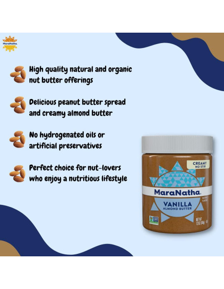 Crema de Almendra Tostada MaraNatha Vainilla 340g Sin Revolver