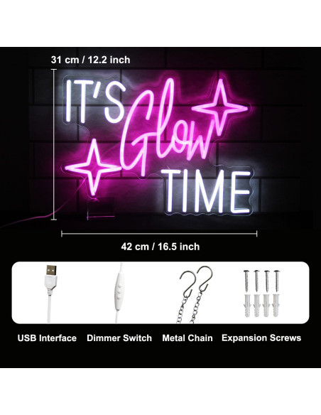 Luz de Neón LED Kullneon 'Es Hora de Brillar' Rosa 42x31cm