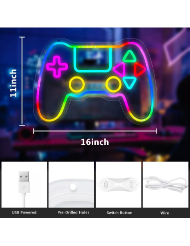 Luz de Neón Gamer Qusea Gamepad RGB LED USB 28x40.6cm