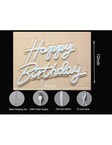 Luz de Noche LED Neon Feliz Cumpleaños DAKABUKA 42x31cm USB