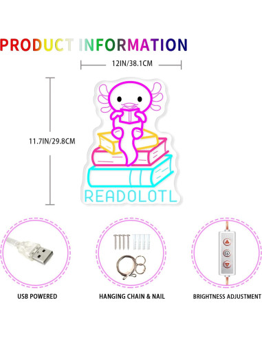 Luz de Neón LED Salamandra Readolotl 38x29 cm USB