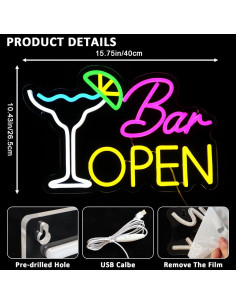 Cartel Abierto de Neón LED PMCVYH 40x26.5 cm Dimmable USB 2