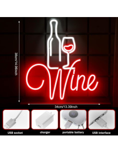 Cartel de Neón LED Woanger Vino Tinto 38x34 cm Decoración Bar 2