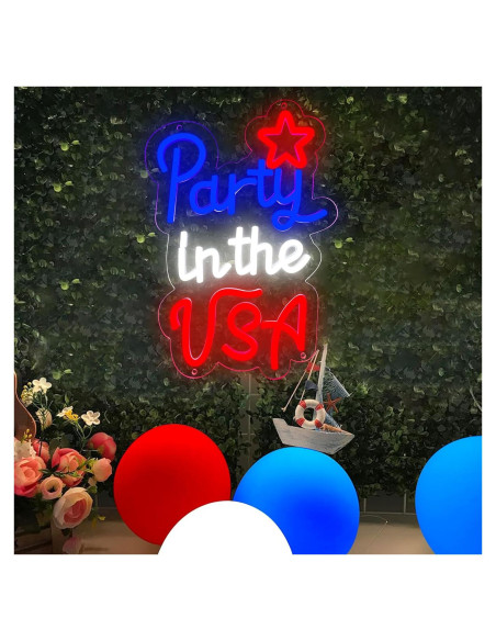 Señal de Neón Patriótica LED 4 de Julio AOOWSDX 23x33 cm